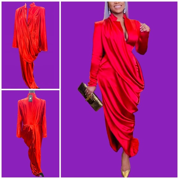 XPLUSWEAR Red Satin Mermaid Statement Sheath Formal DressXL